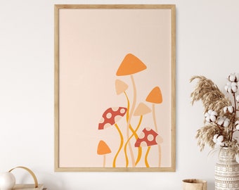 70s Retro Wall Art Print, Mushroom Wall Art, Groovy Poster, Hippie Printable Art, Psychedelic Vintage Art Poster, Colorful Poster Digital