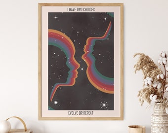 Meditation Art Print, Rainbow Art Poster, Spiritual Wall Decor, 70s Wall Art, Vintage Poster, Psychedelic Art Print, Cosmic Wall Hanging