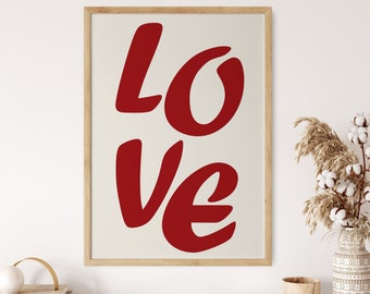 Love Art Print, Valentine Wall Art, 70s Wall Print, Red Wall Art Poster, Trendy Wall Print, Psychedelic Art, Retro Print, Vogue Poster Art