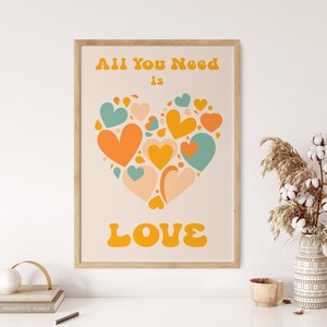 Impresión de arte de amor retro, impresión de arte del día de San Valentín, cartel groovy de los años 70, impresión de pared de moda, arte psicodélico, impresión retro, arte del cartel hippie