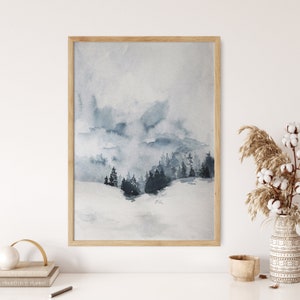 Rustic Snowy Winter Forest Print, Minimalist Christmas Wall Art, Neutral Holiday Decor, Snowy Winter Landscape Print, Christmas Trees Poster