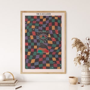 Impresión de arte de meditación, póster de arte de arcoíris, arte de pared de los años 70, póster vintage, impresión de arte psicodélico, decoración de pared espiritual, tapiz cósmico