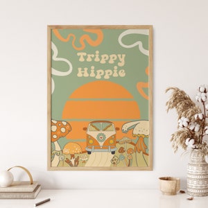 Impresión de arte de pared de los años 70, colgante de pared retro, póster de arte de pared hippie trippy, decoración de arte psicodélico, póster genial, decoración de arte de los años 60 de flores