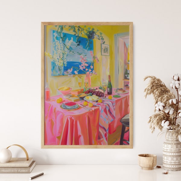 Colorful Kitchen Wall Art, Maximalist Wall Decor, Dopamine Poster, Danish Pastel Decor, Dining Room Decor, Trendy Wall Art Print, Wine Art