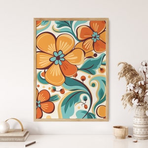 Impresión de arte de pared de patrón floral, cartel de flores retro, colgante de pared maravilloso de los 70, cartel de patrón floral de los 70, impresión de arte hippie, cartel vintage