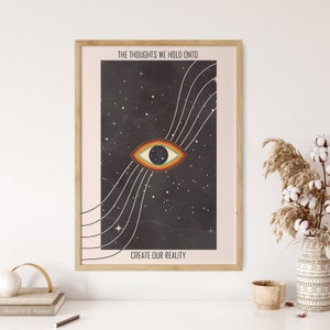Meditation Wall Art, Monochrome Art Print, 70s Art Poster, Psychedelic Hippie Art, Inspirational Quote Art, Cosmis Poster, Vintage Print