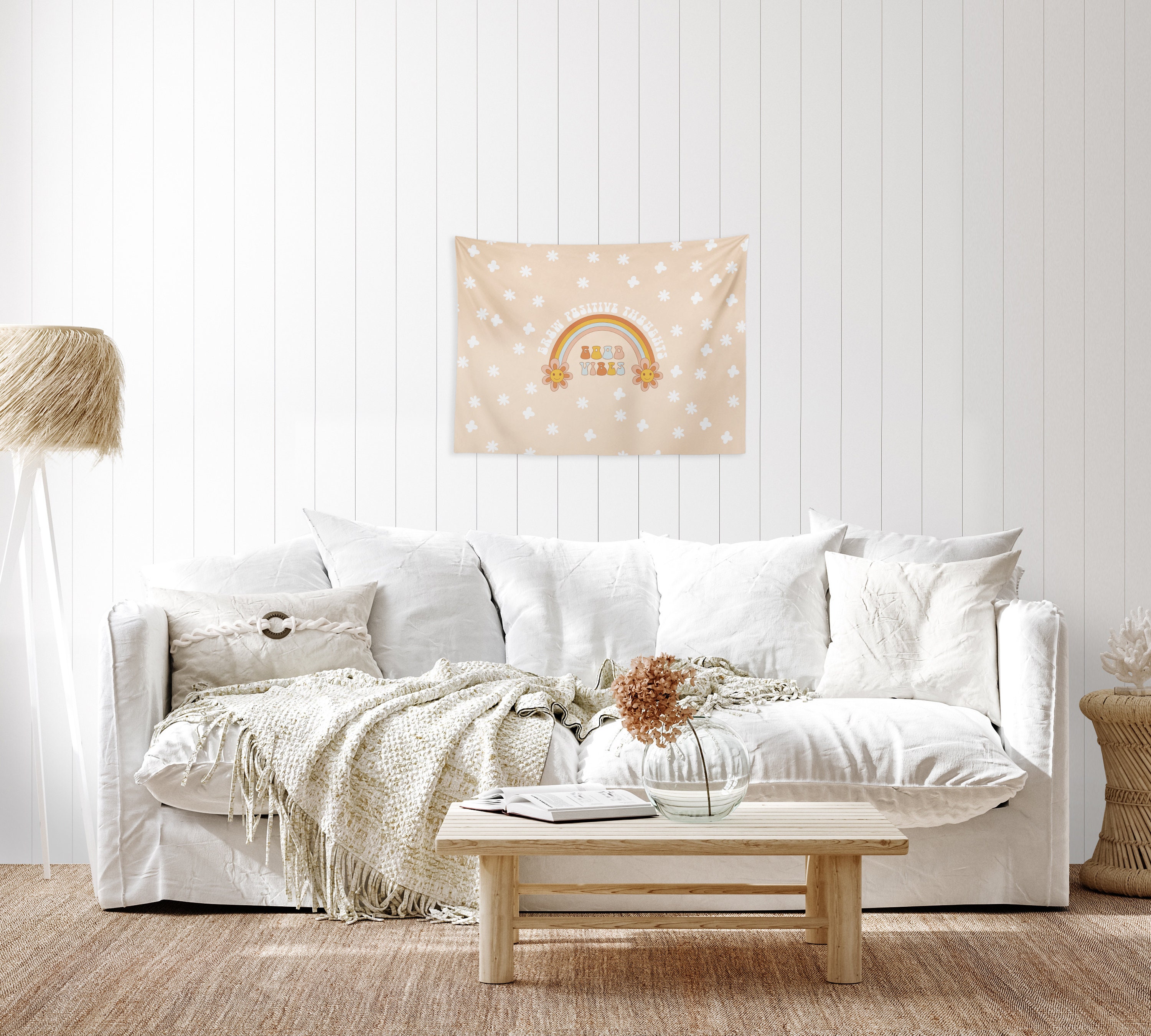 Ine Ive Groovy Tapestry GTDWIE0092 - Arazzo da parete anni '60 e '70, motivo con funghi, margherite, arcobaleno, stile hippie, bohémien, per camera da letto, dormitorio, decorazione per la casa