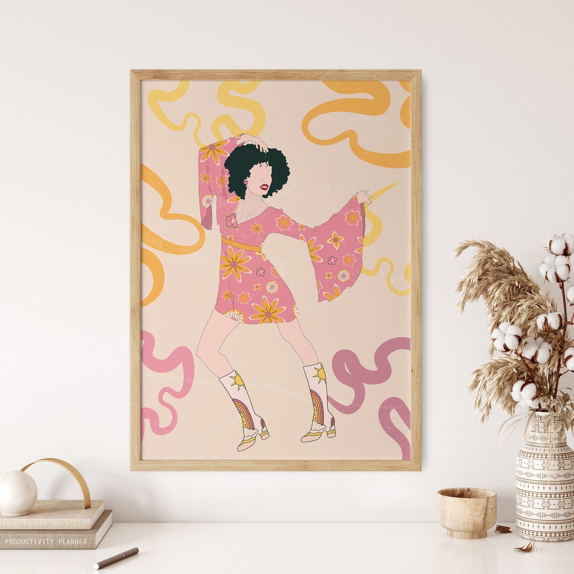 70s Wall Art Hippie Girl Wall Decor 60s Wall Hanging Etsy