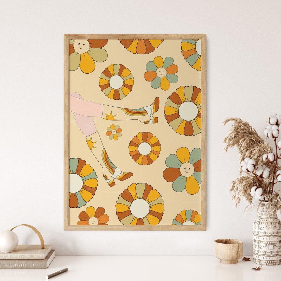 Hippie Girl Wall Art, 70s Wall Hanging, 60s Poster, Psychedelic Print, Flower Child Wall Art