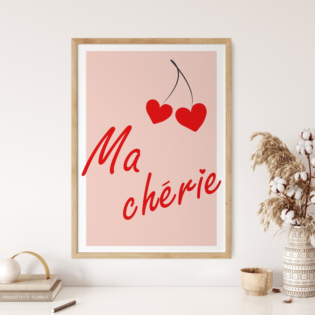 Ma Cherie Wall Art Print, French Quote Printable Wall Art, Cherry Print ...