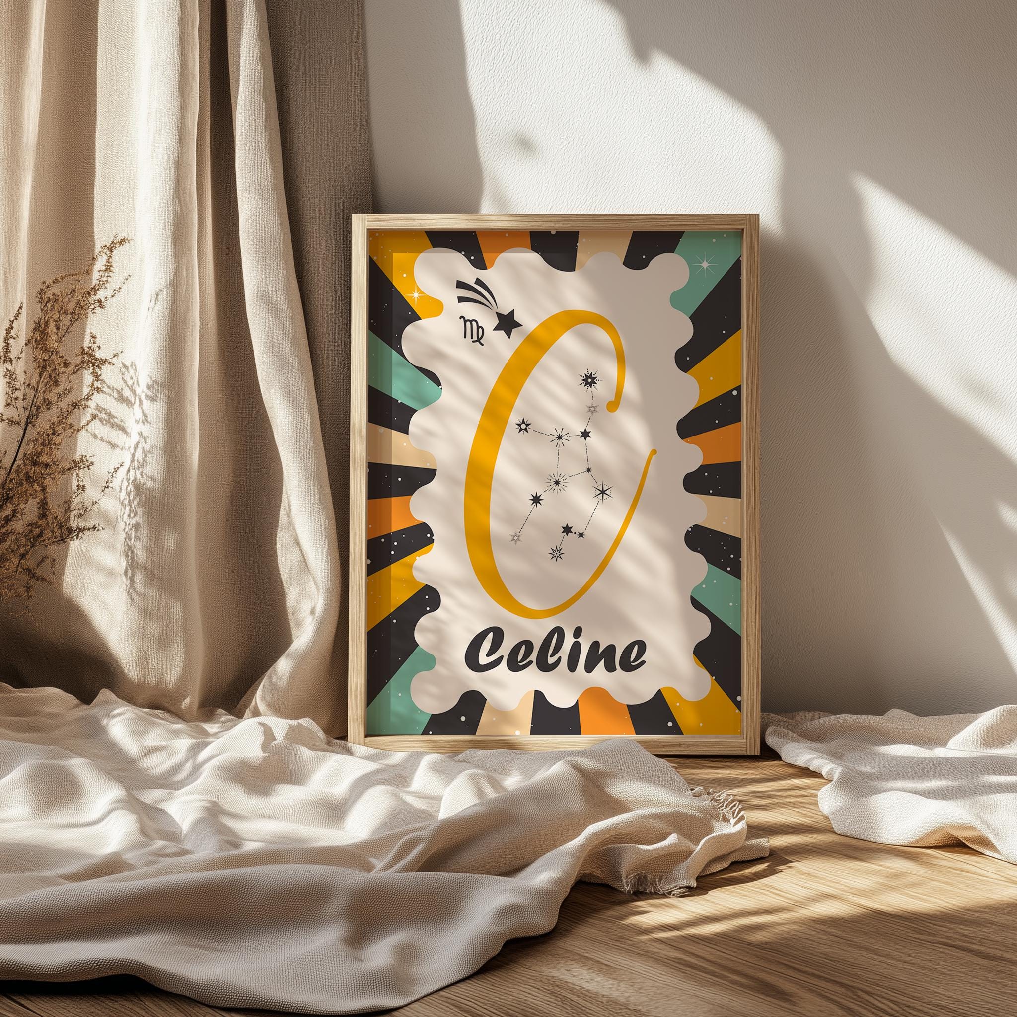 Personalized Zodiac Poster, Custom Astrology Name Print, Retro Star ...