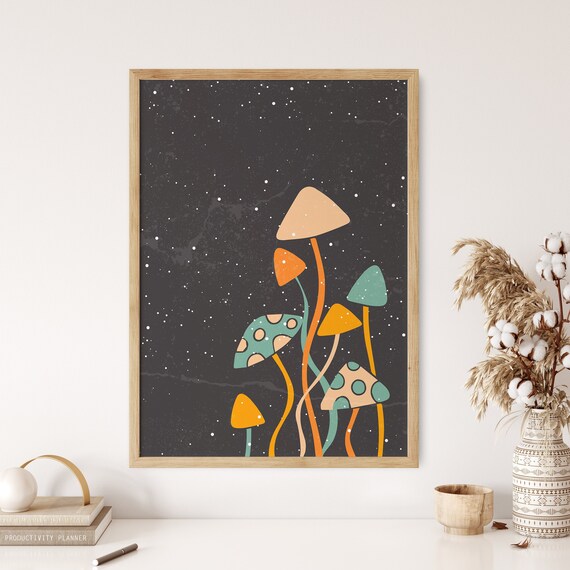 70s Mushroom Wall Art, Psychedelic Poster, Abstract Print, Retro