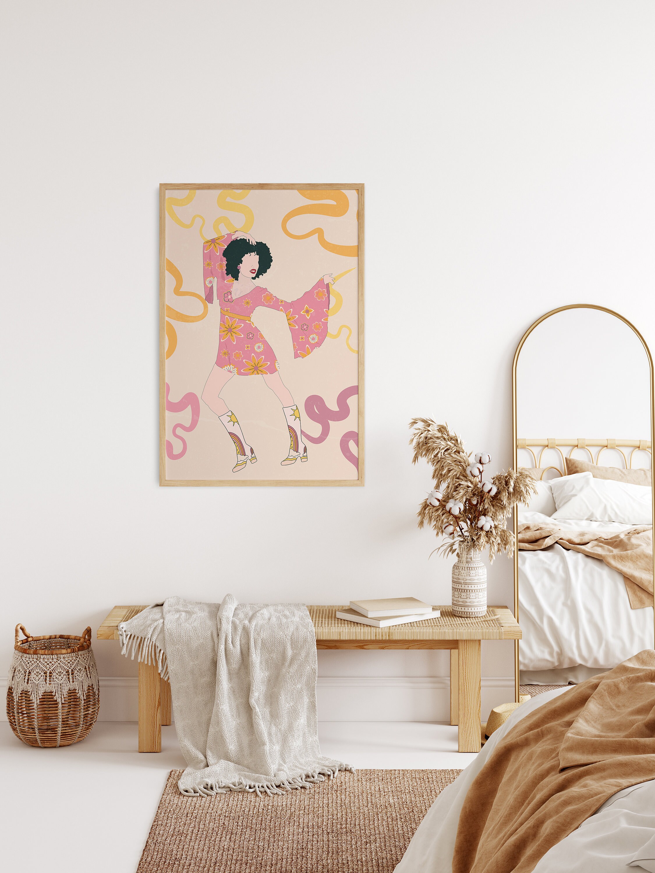 70s Wall Art Hippie Girl Wall Decor 60s Wall Hanging Etsy