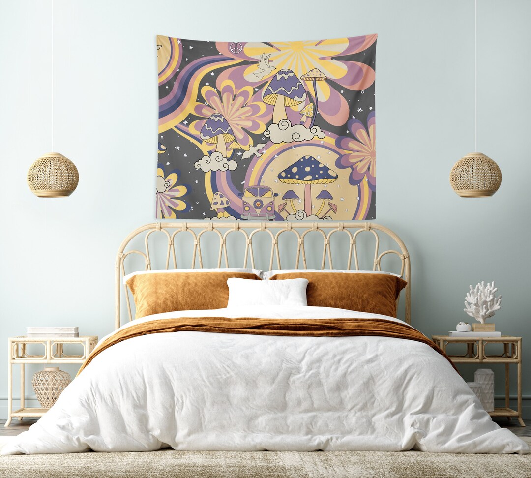 Psychedelic Wall Tapestry, 70s Retro Wall Hanging, Vintage Wall Decor