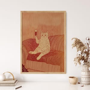 居心地の良い猫のアートポスター、レッドライン猫のポスター、マキシマリストとドーパミンのポスター、バーカートの装飾、美的アート、ワインプリント、ビンテージスタイルの絵