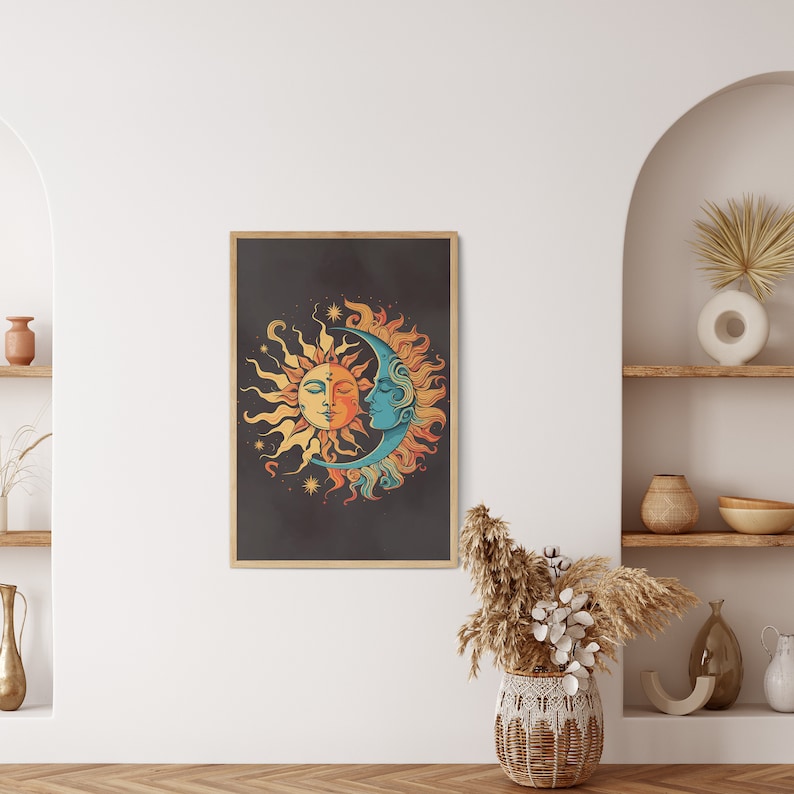 Sun and Moon Wall Art Poster, Cosmic Wall Art Decor, Celestial Art ...