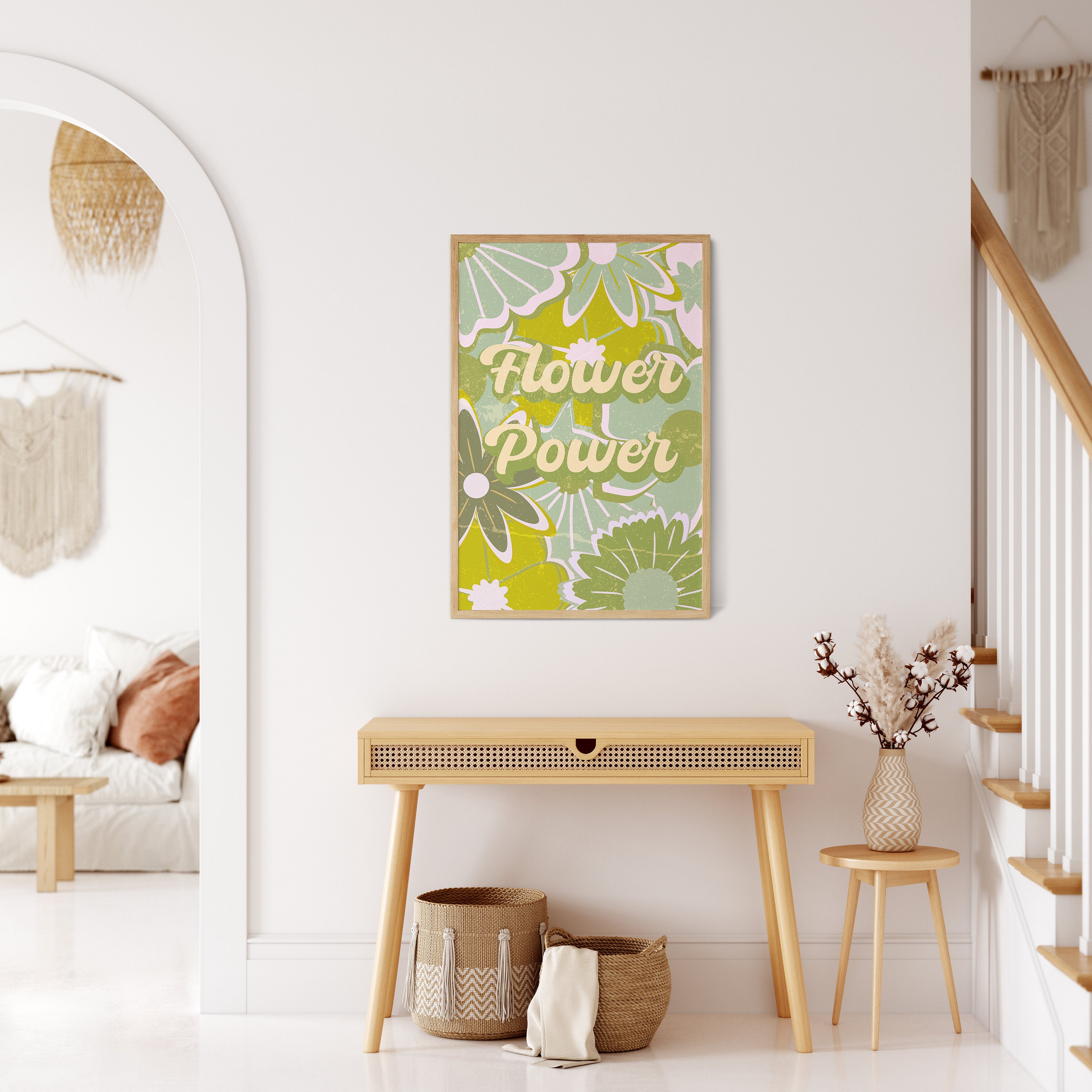 Flower Power Wall Art, Vintage Poster, Retro Wall Decor, Hippie Wall ...