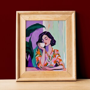 Feminine Wall Art, Aesthetic Female Print, Coffee Lover Poster, Stylish Woman Art Print, Maximalist Art Print, Eclectic Interior Decor