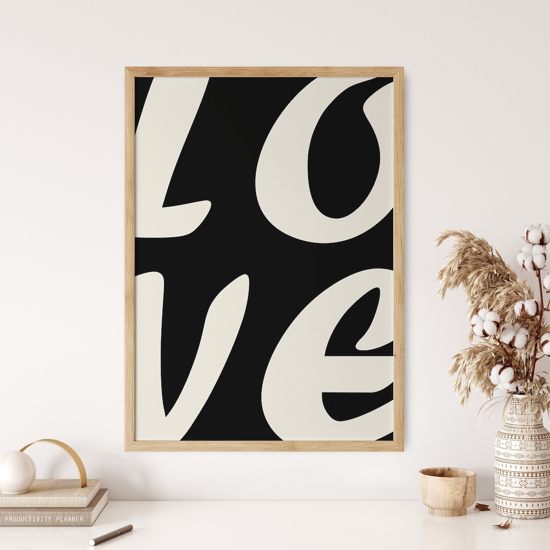 Black Wall Art Print, Love Art Decor, Valentines Day Poster, Red Poster ...