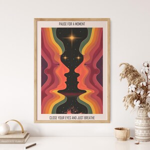 Impresión de arte de pared psicodélico, cartel retro, arte de citas inspiradoras, diseño cósmico, decoración de meditación, arte de colores vibrantes de los años 70, arte abstracto