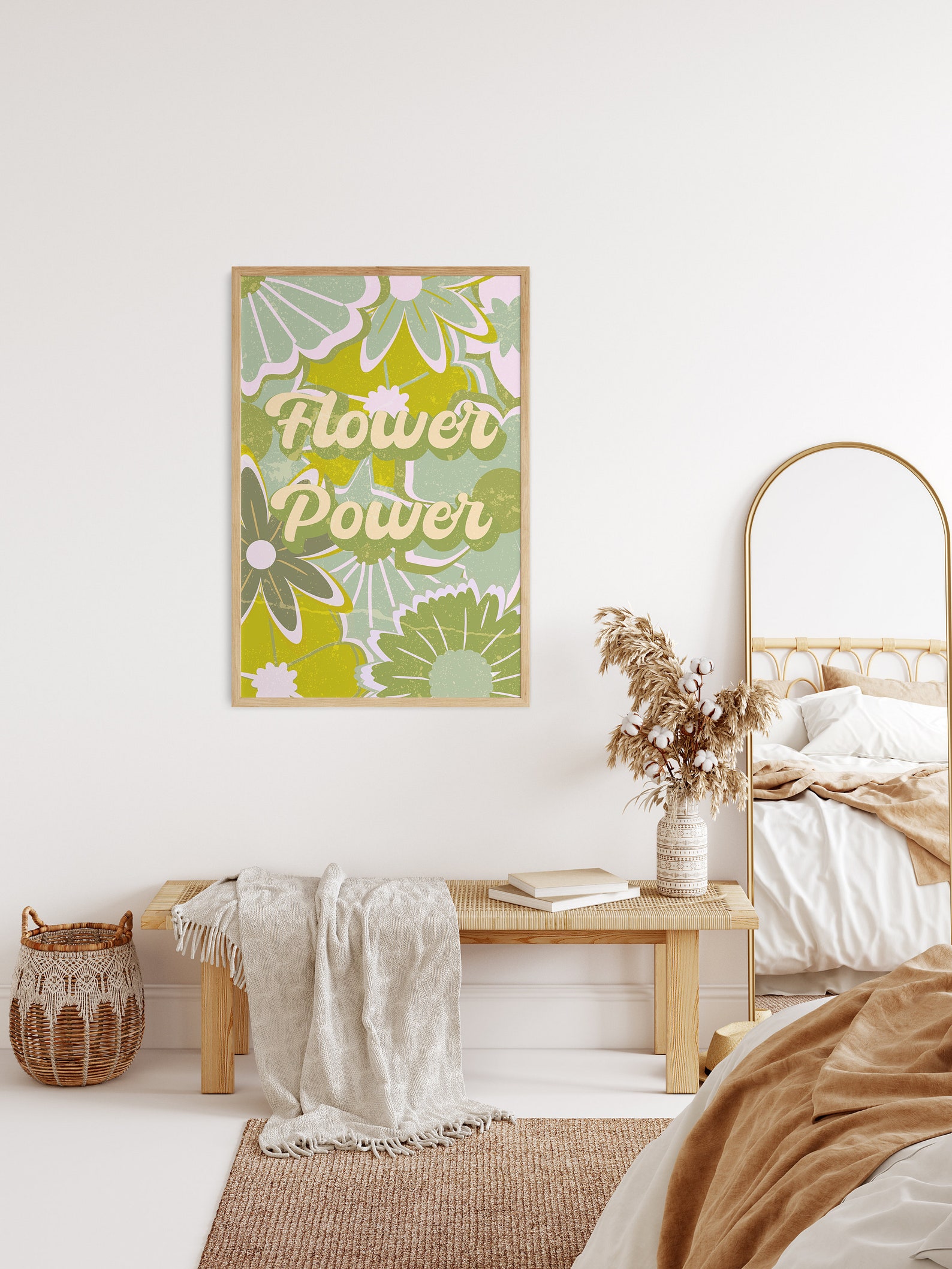 Flower Power Wall Art, Vintage Poster, Retro Wall Decor, Hippie Wall ...