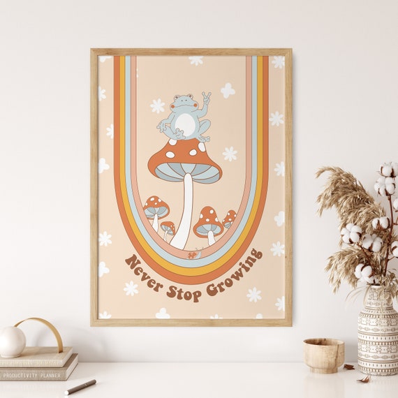 Rainbow Wall Art Print, Frog Wall Art, Psychedelic Poster, Hippie Art, 70s Retro Poster, Groovy Wall Art, Mushroom Print, Colorful Poster