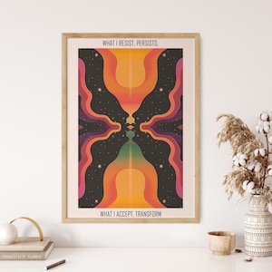 Decoración de arte de pared de meditación, cartel psicodélico, impresión de arte de pared retro de los años 70, cartel de moda colorido, arte del universo cósmico, decoración de pared espiritual