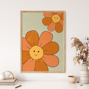 70s Wall Art Print, Flower Child Print, Hippie Wall Art Print, 60s Retro Poster, Groovy Print, Psychedelic Art Poster, Floral Pattern Poster