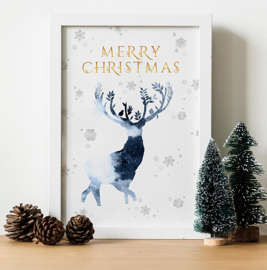 Christmas Poster, Winter Deer Art Print, Winter Forest Wall Art ...