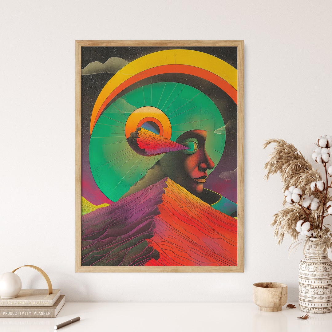 Cosmic Wall Art, Retro Psychedelic Art Poster, Vintage Poster, Colorful ...