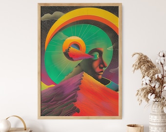 Cosmic Wall Art, Retro Psychedelic Art Poster, Vintage Poster, Colorful Art Decor, Spiritual Wall Art, Meditation Wall Decor, Trippy Print