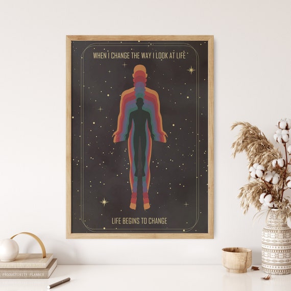 70s Art Poster, Meditation Poster, Psychedelic Art Print, Hippie Wall Hanging, 60s Poster, Rainbow Print, Cosmic Art Poster, Vintage Print