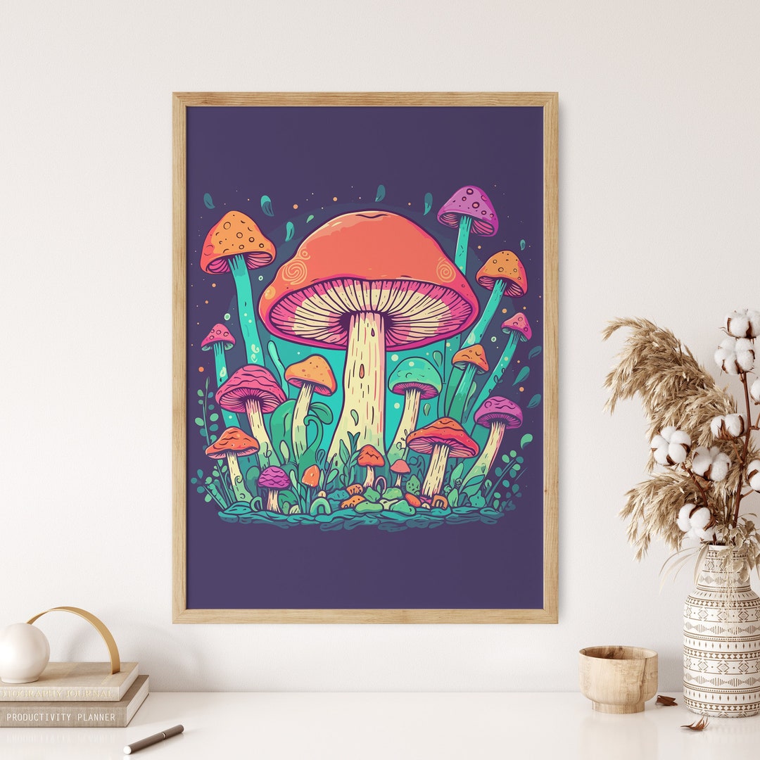 Psychedelic Mushroom Wall Art Print, Hippie Wall Hanging, 70s Retro ...
