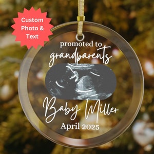 Promoted to Grandparents Christmas Ultrasound Ornament, Personalized Sonogram Ornament, Expecting Parents Gift for New Baby Announcement