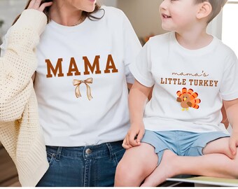 Abiti Coquette Mommy and Me, maglietta Mama&#39;s Little Turkey, magliette abbinate mamma e me, magliette Ringraziamento mamma e me, maglietta mini autunnale mamma
