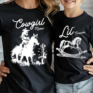 Cowgirl Mama Black T-Shirt, Lil Cowpoke T-Shirt, Mommy and Me Outfits, Matching Mommy and Me Shirts, Western Womens, Western Childrens Shirt