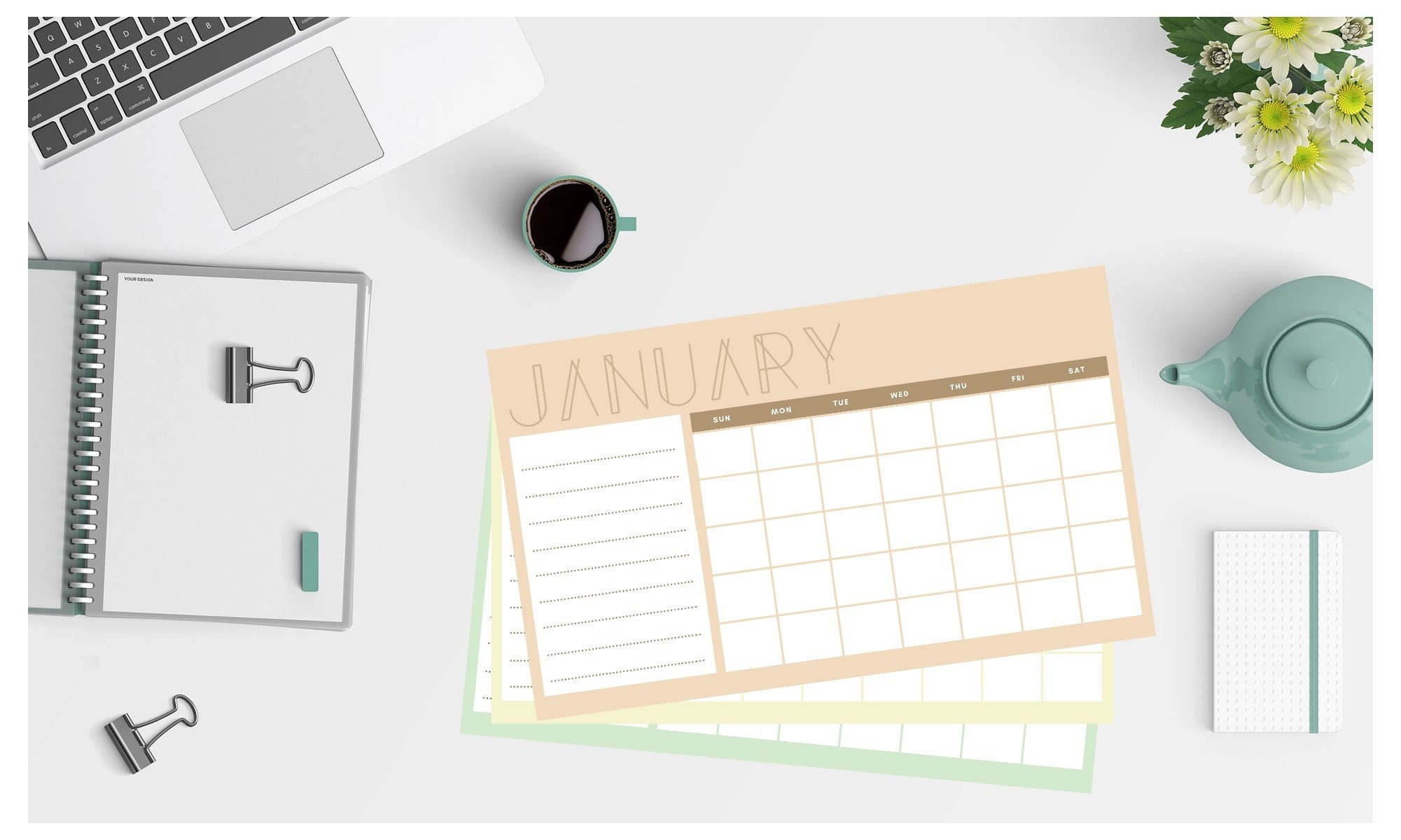 Monthly Blank and Simple Calendar, Colorful Printable Calendar, Instant ...
