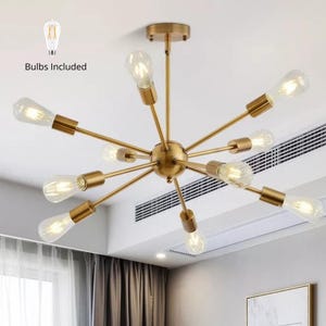 Gold Sputnik Chandelier, Modern Pendant Light, 10-Light Chandelier, Bulbs Included