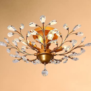 Crystal K9 Chandelier, Vintage Chandelier, Ceiling Hanging Lamp, Gold Chandelier, House Warming Gift, Mosaic Lamp