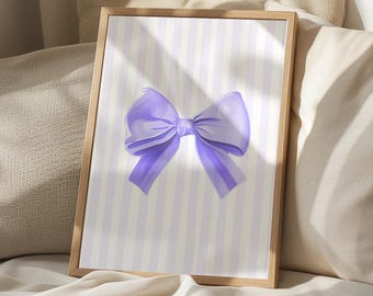 Lilac Preppy Bow Art, Coquette Aesthetic Print, Purple Nursery Girly Wall Art, French Pastel Bow Poster, Preppy Lilac Print, Coquette Art