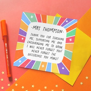 Personalised Teacher Thank You Card | Custom end of school Thank You Teacher Card, Personalised Teacher Appreciation Card for end of school