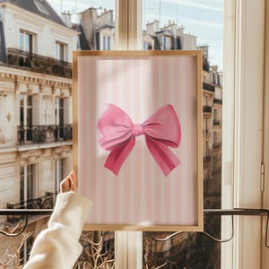 Pink Preppy Bow Art, Coquette Aesthetic Print, Pink Nursery Girly Wall Art, French Pastel Hair Bow Poster, Preppy Pink Print, Coquette Art