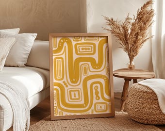 Mustard Yellow Abstract Print A3 A4 A5 Bedroom Art | Yellow Line Art Print, Minimalist Mustard Wall Art, Abstract Bedroom Print Mustard