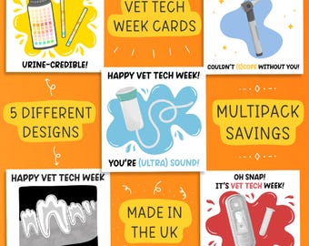 Vet Tech Week Cards, Funny Vet Tech Week 5x5" Thank You Cards *MULTIPACK OF 5* Thank You Vet Techs, Vet Tech Appreciation Gift Vet Tech Week