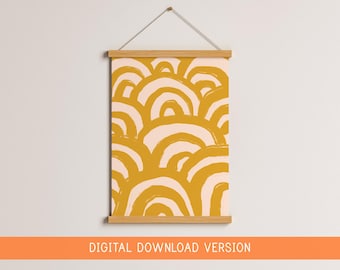 Mustard Waves Abstract Wall Art DIGITAL DOWNLOAD | Yellow Abstract Digital Art, Japandi Style Hand Drawn Abstract Poster In Mustard Yellow