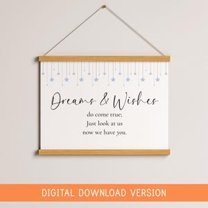 Dreams and Wishes Come True Blue Nursery Print DIGITAL DOWNLOAD | Digital Nursery Print, Vintage Baby Boy Wall Art, Baby Boy Quote Digital