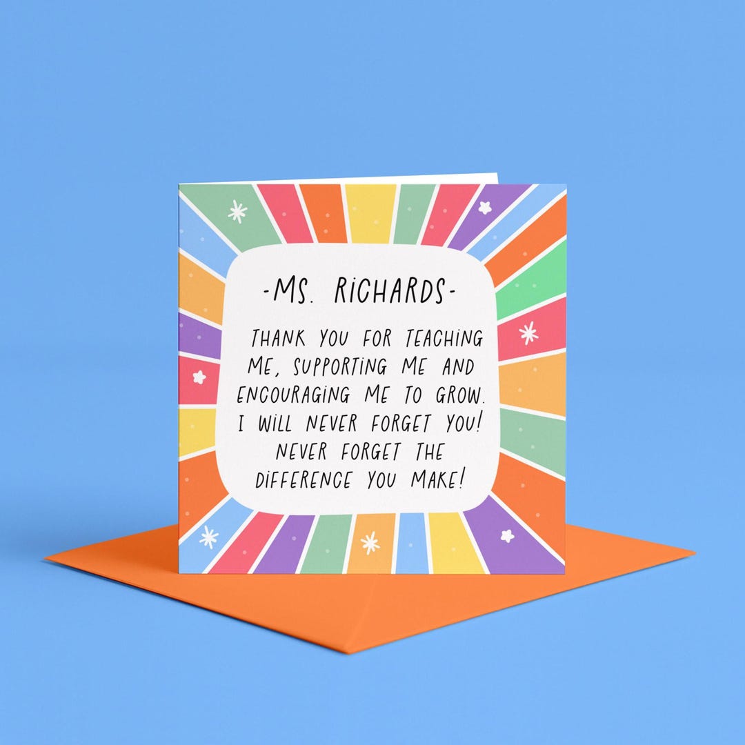 Personalised Teacher Thank You Card | Custom End of School Thank You ...