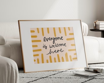 Everyone Is Welcome Here Print | Mustard Yellow Wall Art Prints, Yellow Decor, Mustard Bedroom Art Prints, Mustard Living Room Art Prints