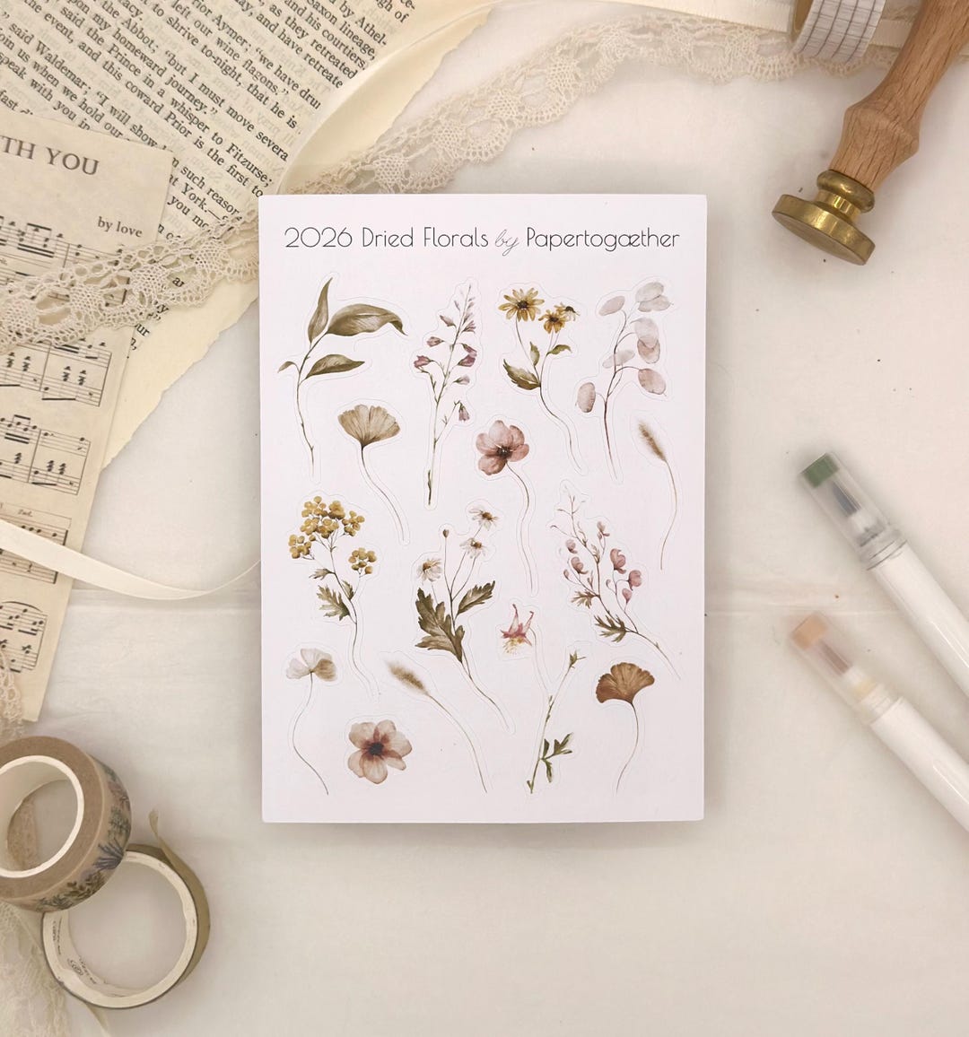 Dried Florals Sticker Sheet - Vintage Flower & Plant Stickers for ...