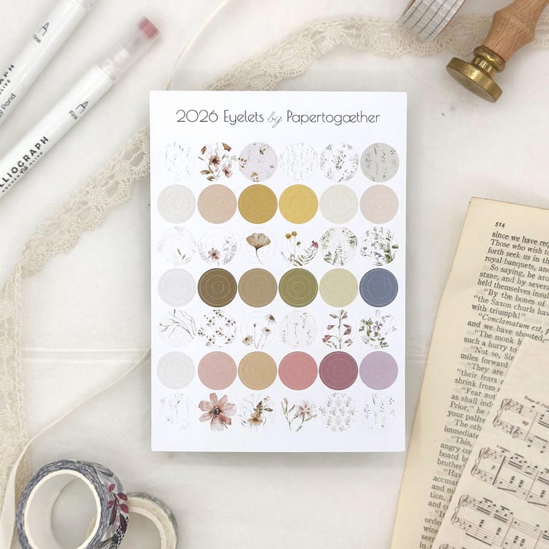 2026 Floral Eyelets Sticker Sheet - Vintage Flower Stickers for ...